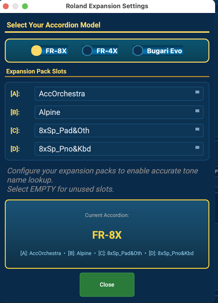 Roland expansion settings