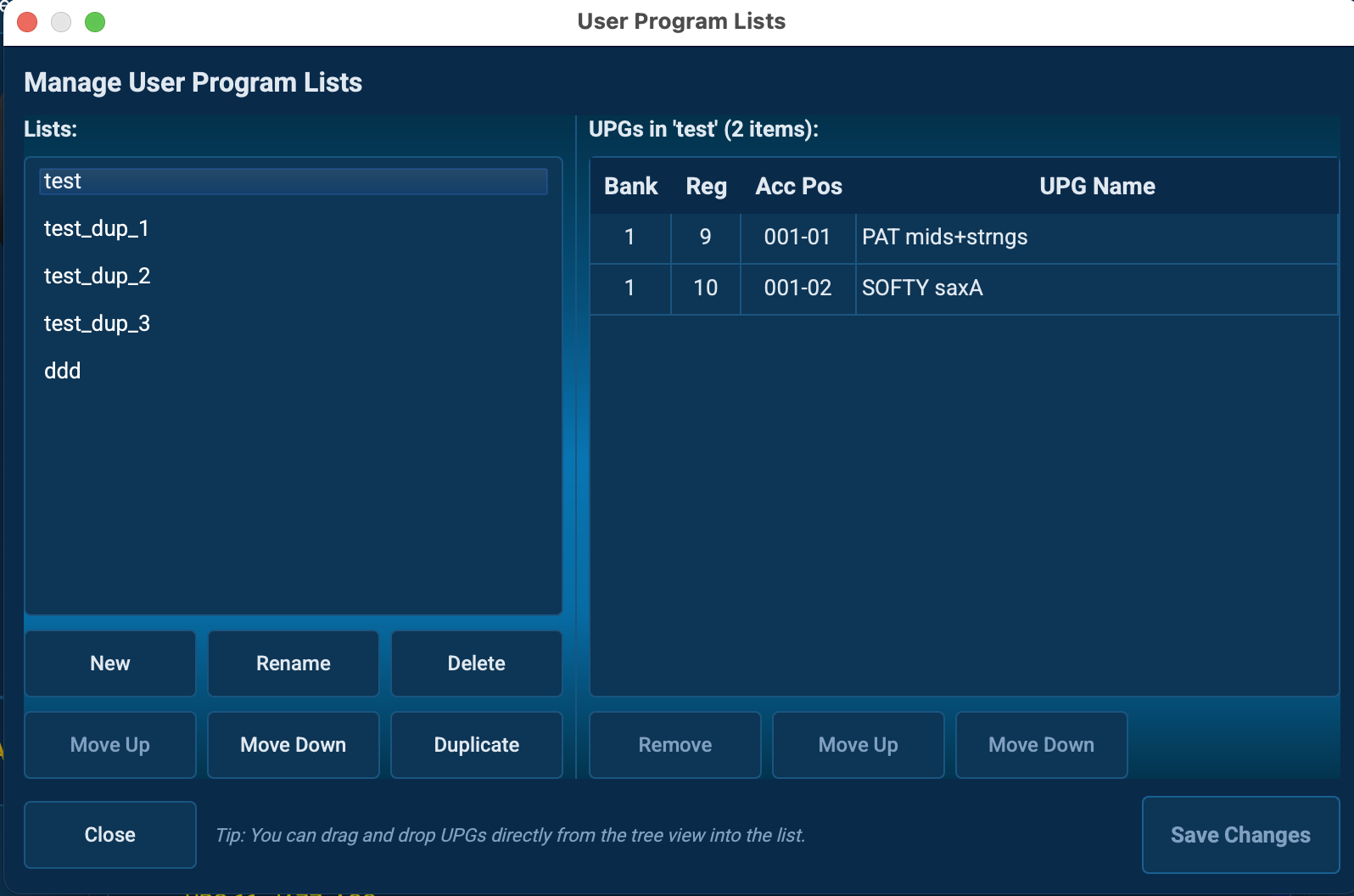 User program lists